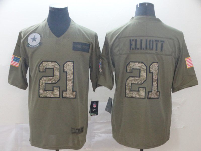 Men Dallas Cowboys 21 Elliott Camo Nike Olive Salute To Service Limited NFL Jersey